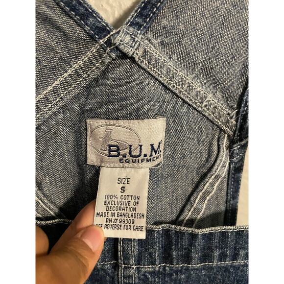 B.U.M. Equipment Denim Overalls Womens Small Blue Bib Carpenter X-Back 90s Y2K - Picture 3 of 9